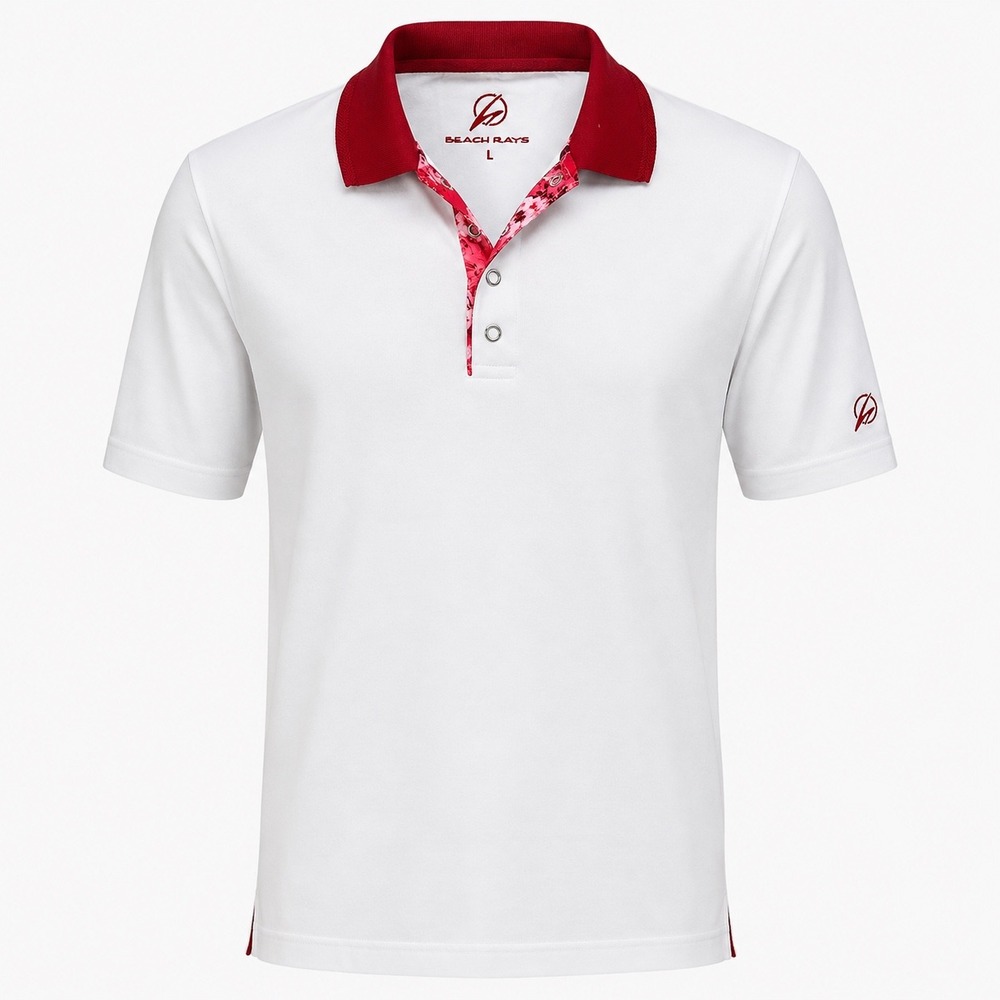 Beach Rays Size L Polo Shirt NWT White Red Coastal Resort Surf Style Golf Preppy